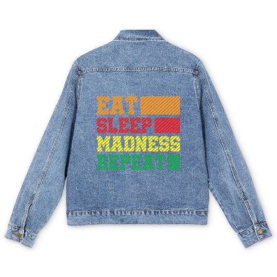 Funny Eat Sleep Madness Repeat March Madness 2023 Men's Denim Jackets