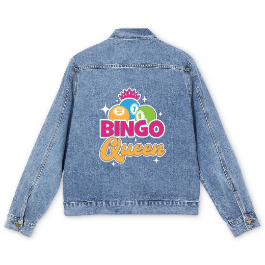 Bingo Queen Bingo Player Casino Gambling Lottery Men's Denim Jackets