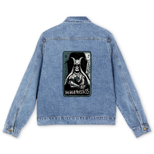 The High Priestess Skeleton Skull Tarot Card Men's Denim Jackets