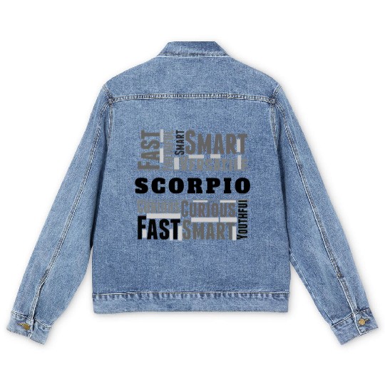 Scorpio Zodiac Star Sign Word Cloud Square Monochr Men's Denim Jackets