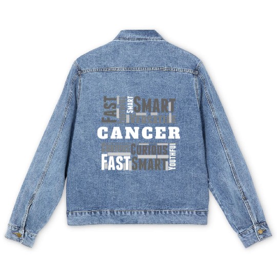 Cancer Zodiac Star Sign Word Cloud Square Monochro Men's Denim Jackets