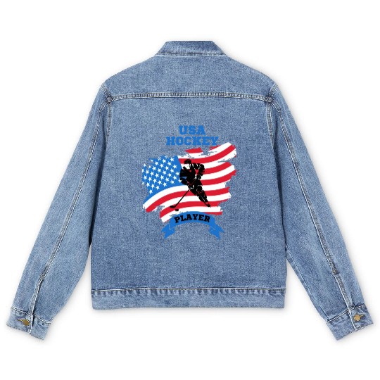 USA hockey player Men's Denim Jackets