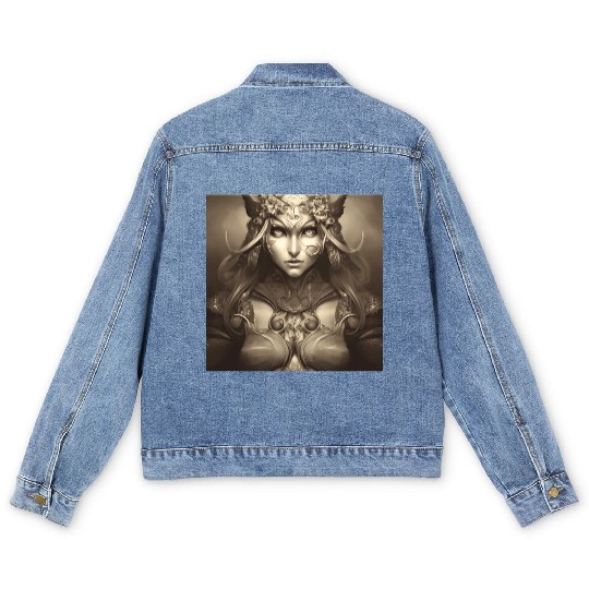 Warrior princess wearing gothic plate dark fantasy Men's Denim Jackets