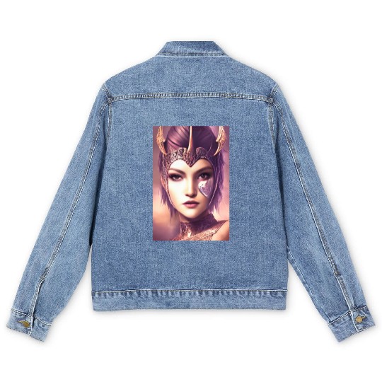 Warrior princess wearing gothic plate dark fantasy Men's Denim Jackets