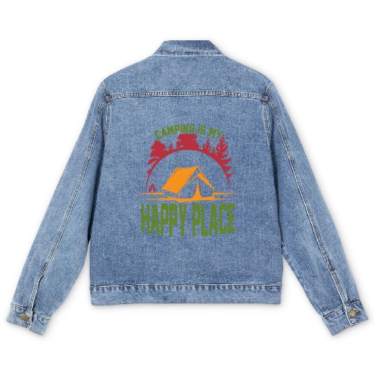 Camping is my happy place Men's Denim Jackets