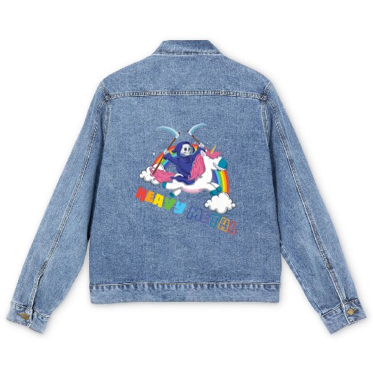 Metal Heavy Unicorn Skeleton Rocker Rock Heavy Men's Denim Jackets