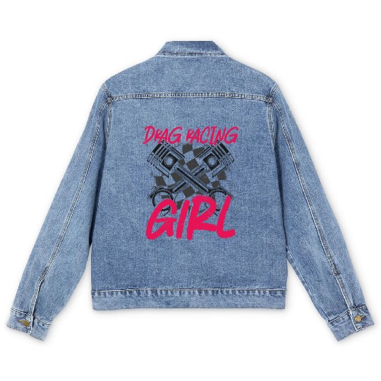 Drag Racing Race Car Girl Vintage Men's Denim Jackets