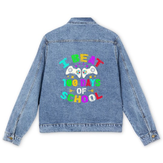 I Beat 100 Days Of School Video Game Player Kid Men's Denim Jackets