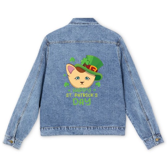 Kawaii Cat Happy Saint Patrick Day Men's Denim Jackets