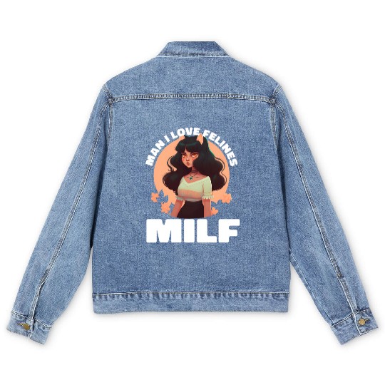 MILF Man I love Felines Funny Cat Cute Anime Girl Men's Denim Jackets