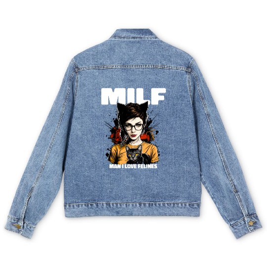 MILF Man I love Felines Funny Cat Cute Anime Girl Men's Denim Jackets