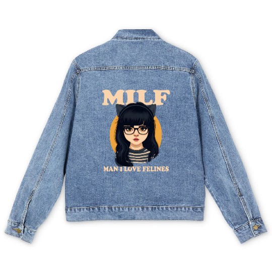 MILF Man I love Felines Funny Cat Cute Anime Girl Men's Denim Jackets