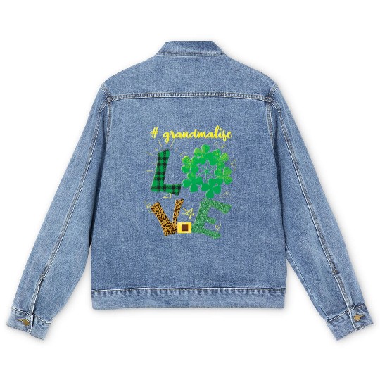 Love Grandma Shamrock Saint Patrick Day Men's Denim Jackets