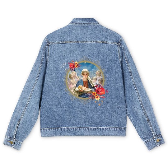 Christmas Nativity Star Blessed Mother Mary Jesus Men's Denim Jackets