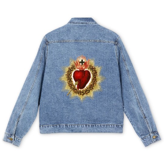Sacred Heart of Jesus Christ Catholic Blessing Art Men's Denim Jackets