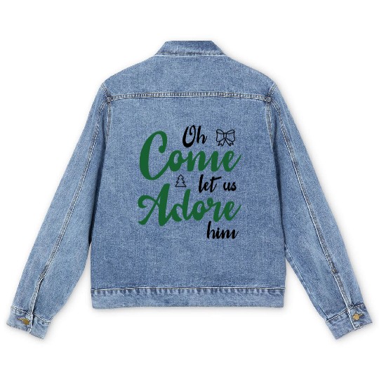 Oh come let us adore him Men's Denim Jackets