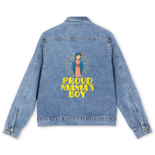 Our Blessed Mary Cute I Love Mama Catholic Gifts Men's Denim Jackets