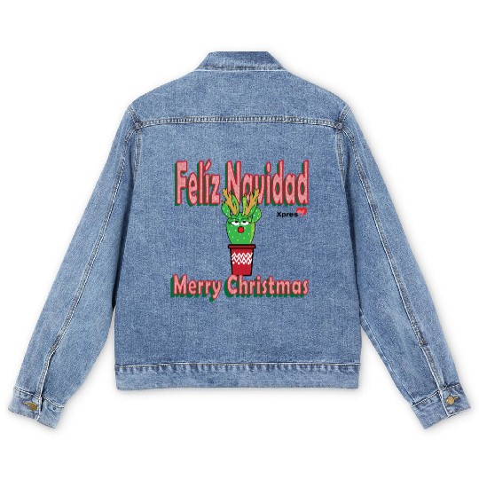 Felíz Navidad Cactus Lady Men's Denim Jackets
