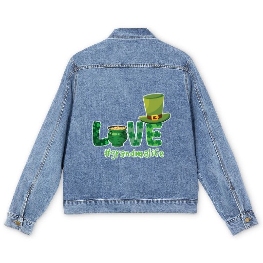 Shamrock Love Grandma Saint Patrick Day Men's Denim Jackets