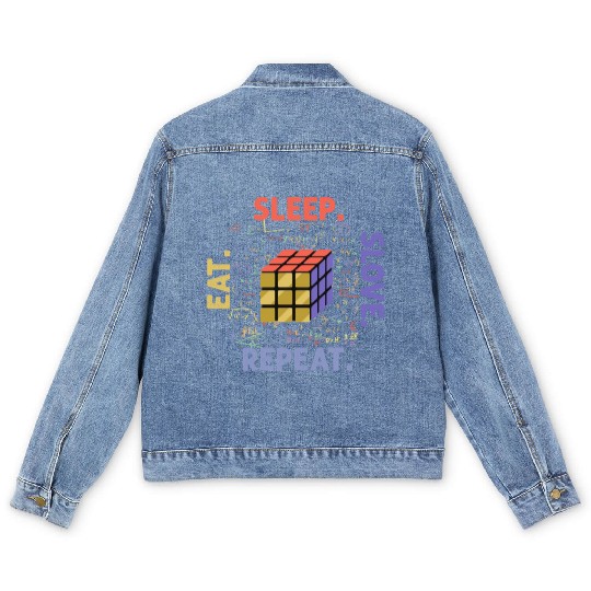 Eat Sleep Solve Repeat Math Speed Cubing Genie Men's Denim Jackets