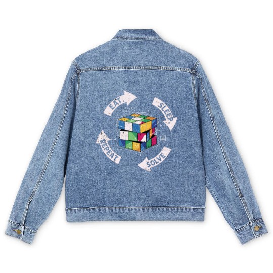 Eat Sleep Solve Repeat Math Speed Cubing Genie Men's Denim Jackets