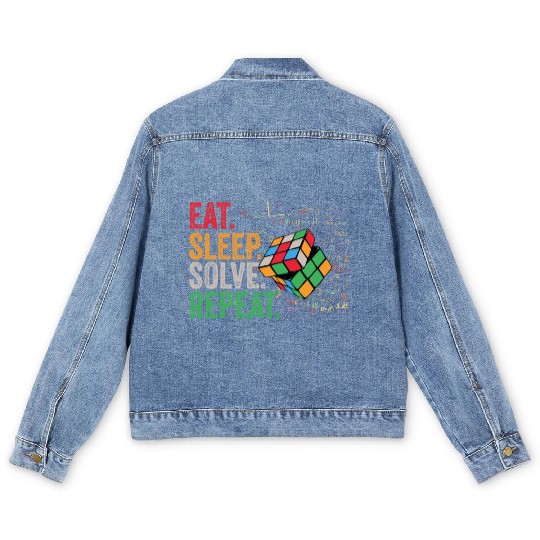 Eat Sleep Solve Repeat Math Speed Cubing Genie Men's Denim Jackets