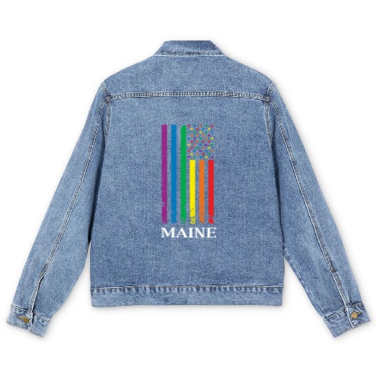 Maine Pride Month Pride Flag LGBT Community LGBTQ Men's Denim Jackets