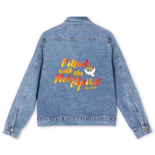 Filled with the Holy Spirit Pentecost Tongues of F Men's Denim Jackets