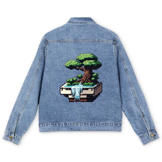 8 Bit Bonsai Tree Men's Denim Jackets