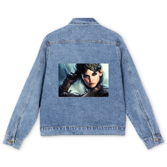 Warrior princess wearing gothic plate fantasy art Men's Denim Jackets