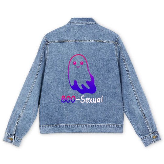Boo Sexual Cute Bi Cat Ghost LGBT Bisexual Pride F Men's Denim Jackets