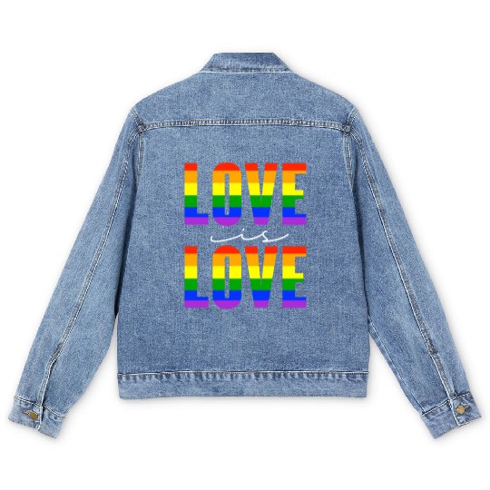 Love Is Love, LGBT Rainbow Flag Men's Denim Jackets