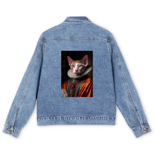Cornish Rex Prince Cat Breed Portrait Royal Renais Men's Denim Jackets