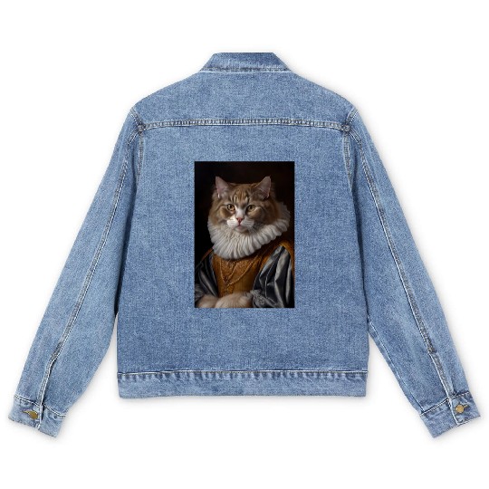 LaPerm Cat Breed Portrait Royal Renaissance Animal Men's Denim Jackets