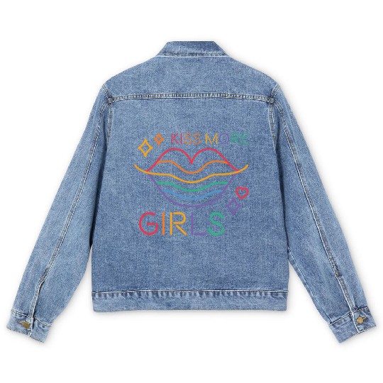 Kiss More Girls LGBT Cute Lesbian Pride Month Men's Denim Jackets