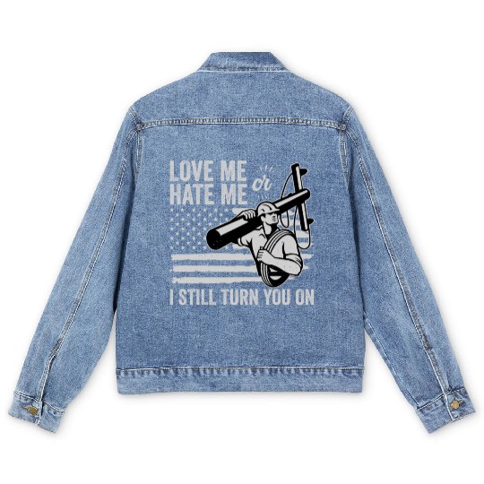 Funny Electrical Lineman Saying Thank A Lineman Men's Denim Jackets