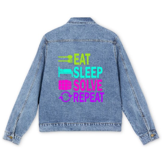 Eat Sleep Solve Repeat Math Speed Cubing Genie Men's Denim Jackets