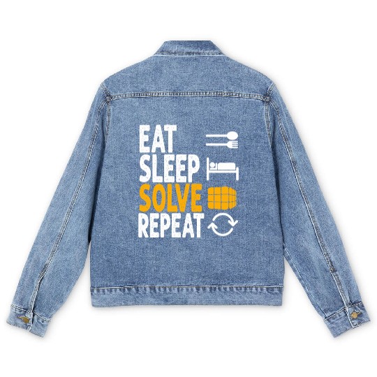 Eat Sleep Solve Repeat Math Speed Cubing Genie Men's Denim Jackets