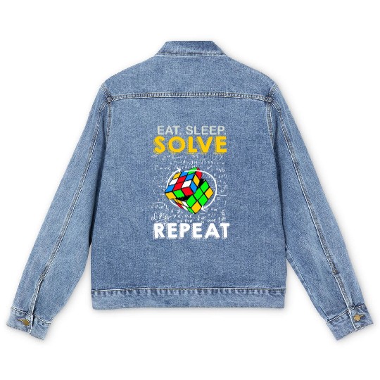 Eat Sleep Solve Repeat Math Speed Cubing Genie Men's Denim Jackets