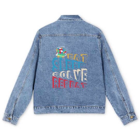 Eat Sleep Solve Repeat Math Speed Cubing Genie Men's Denim Jackets