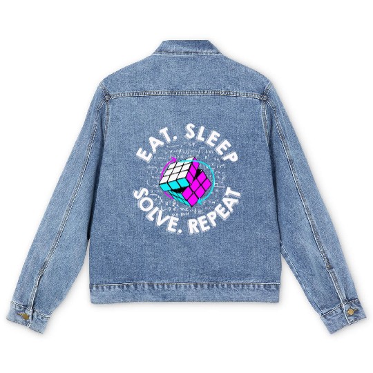 Eat Sleep Solve Repeat Math Speed Cubing Genie Men's Denim Jackets