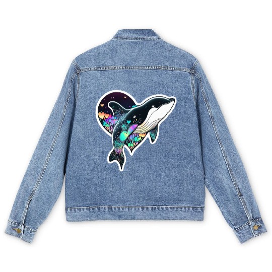 Orca Is My Valentine, Love Hearts Orca Valentines Men's Denim Jackets