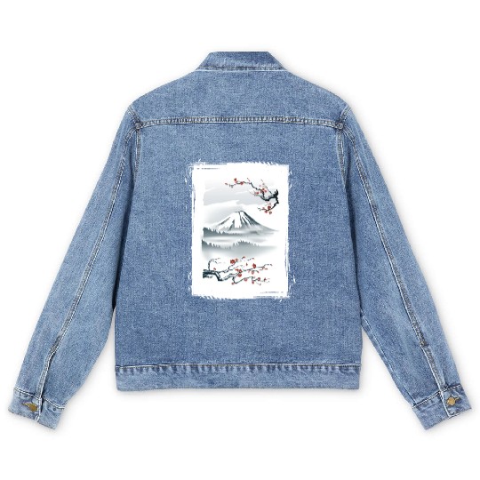 Fuji Cherry Blossom Cherry Tree Japan Men's Denim Jackets