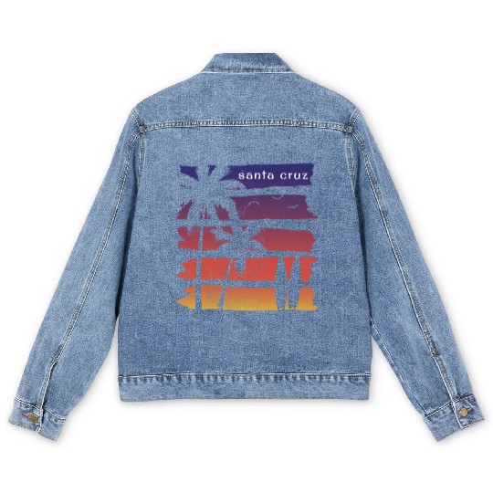 Cool Santa Cruz California Surfing Fan Beach Palm Men's Denim Jackets