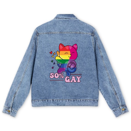 50% Gay Bi Bisexual Pride Kawaii Cat Kawaii Men's Denim Jackets