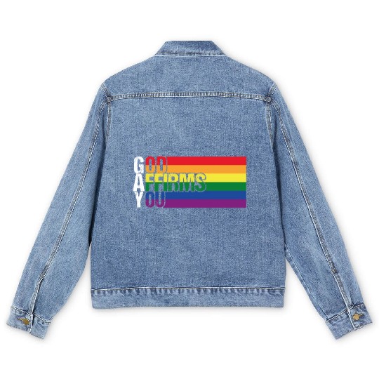 Gay God Affirms You Pride Month Rainbow LGBT Flag Men's Denim Jackets