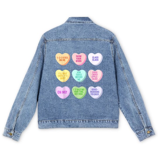 Teacher Valentines Day Conversation Heart School Men's Denim Jackets