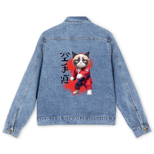 Karate Cat, Karatedo Japanese Kanji Men's Denim Jackets