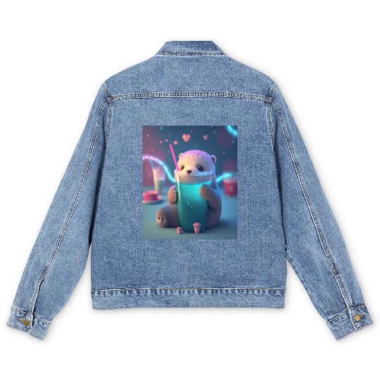 Kawaii Otter Pet Otter Drinking Boba Tea Men's Denim Jackets