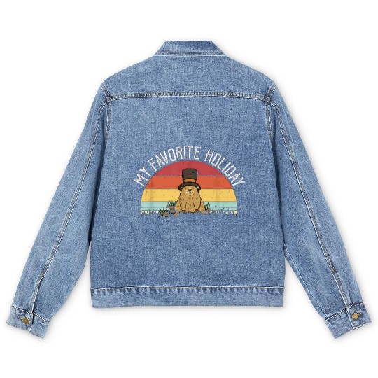 Retro Groundhog Day Gifts Groundhog Day Men's Denim Jackets